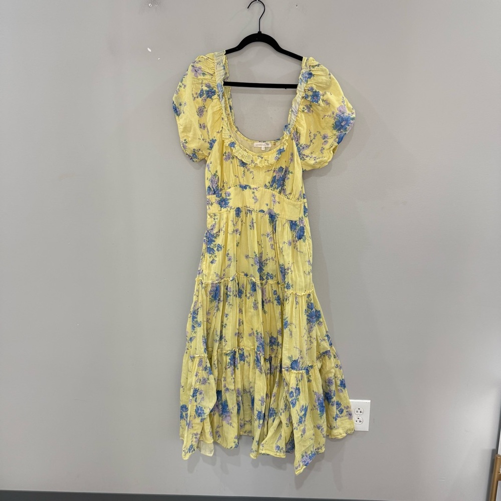 LoveShackFancy Dress Emory Midi in Yellow Blue Floral - Picture 4 of 6